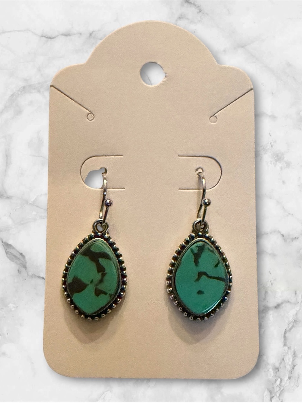 Turquoise Teardrop Dangle Earrings - Green Stone